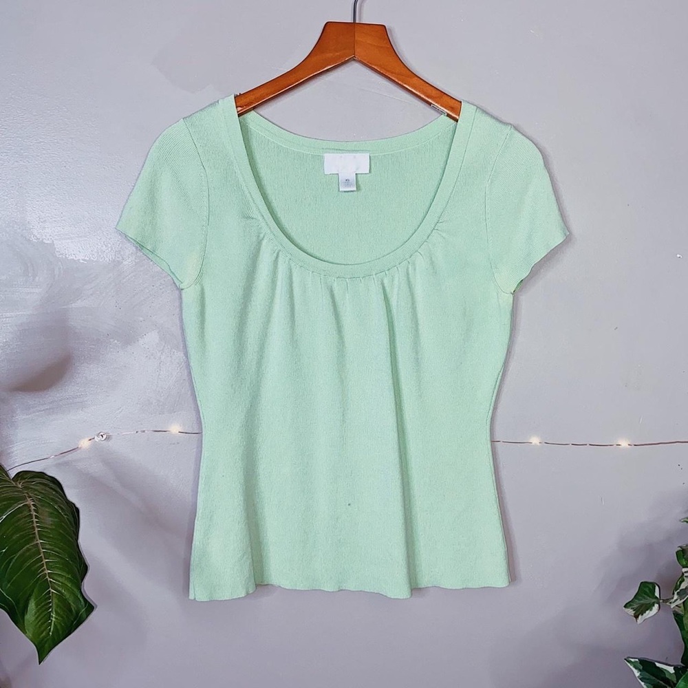 Y2K Loft Green Wide Neck Short Sleeve Relaxed Womens Top